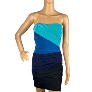 City Triangles Teal Blue Black Striped Tiered Club Cocktail Bodycon Dress